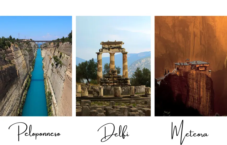 tre-foto-una-del-canale-di-corinto-una-della-tholos-di-delfi-e-una-di-un-monastero-di-meteora-al-tramonto