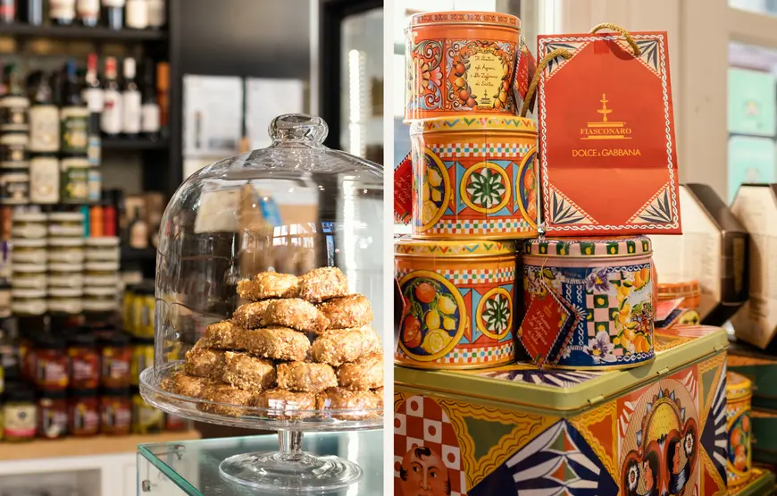 prodotti-confezionati-in-un-negozio-olicatessen-di-salonicco-da-una-parte-dei-dolcetti-sotto-una-cupola-di-vetro-dall-altra-dei-barattoli-disegnati-da-dolce-e-babbano