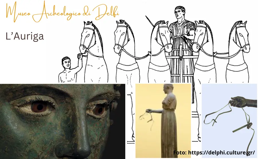 auriga-di-delfi-dettaglio-viso-figura-intera-e-sullo-sfondo-un-disegno-in-bianco-e-nero-della-ricostruzione-del-complesso-monumentale-insieme-all-auriga
